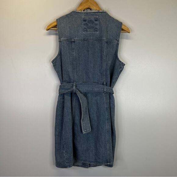 MICHAEL Michael Kors Frayed Neck Belted Seamed Denim dress sky haze wash - 8P - Picture 8 of 11